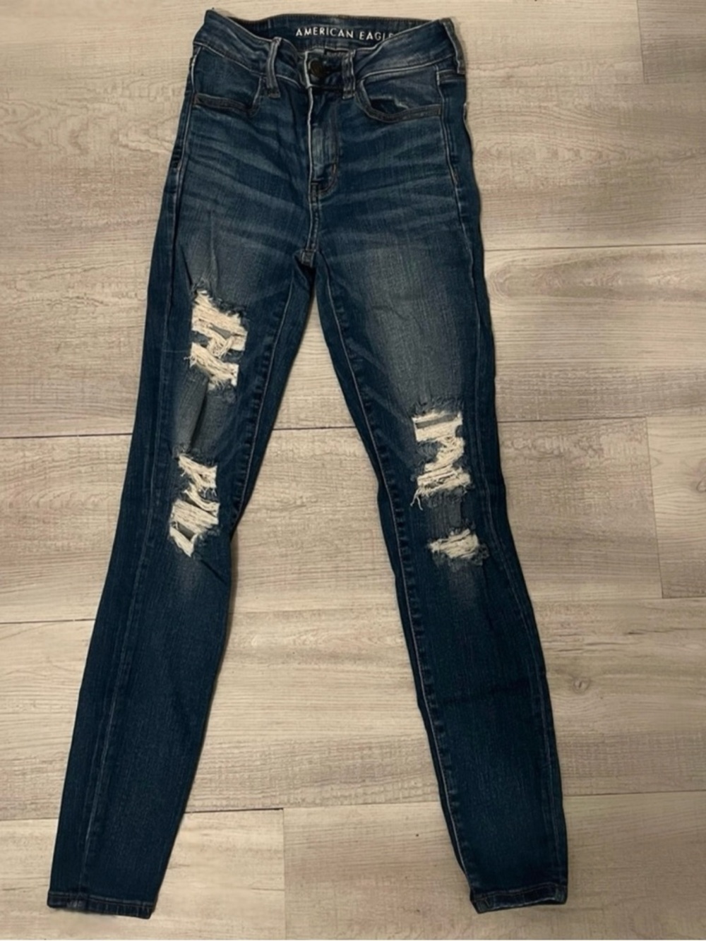American Eagle Outfitters Dark Blue Distressed Skinny Jeans